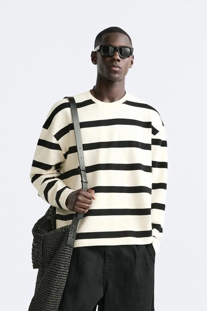 New tag ZARA Stripe Sweat Shirt Men's Border White