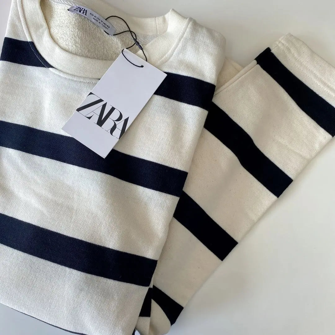 New tag ZARA Stripe Sweat Shirt Men's Border White