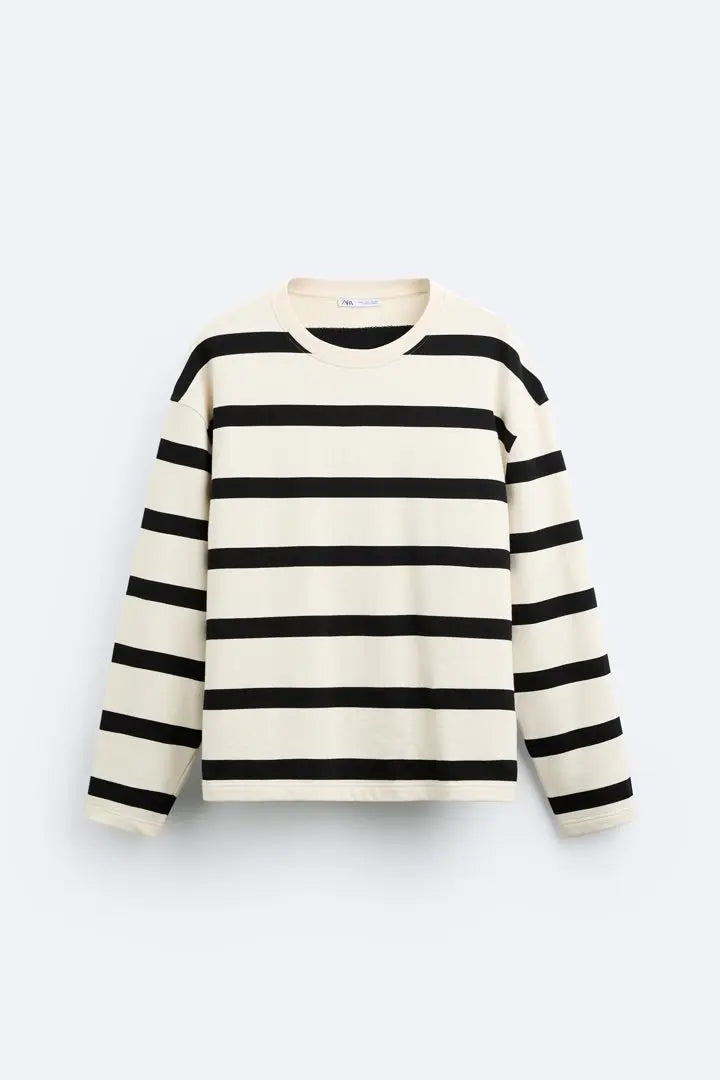 New tag ZARA Stripe Sweat Shirt Men's Border White