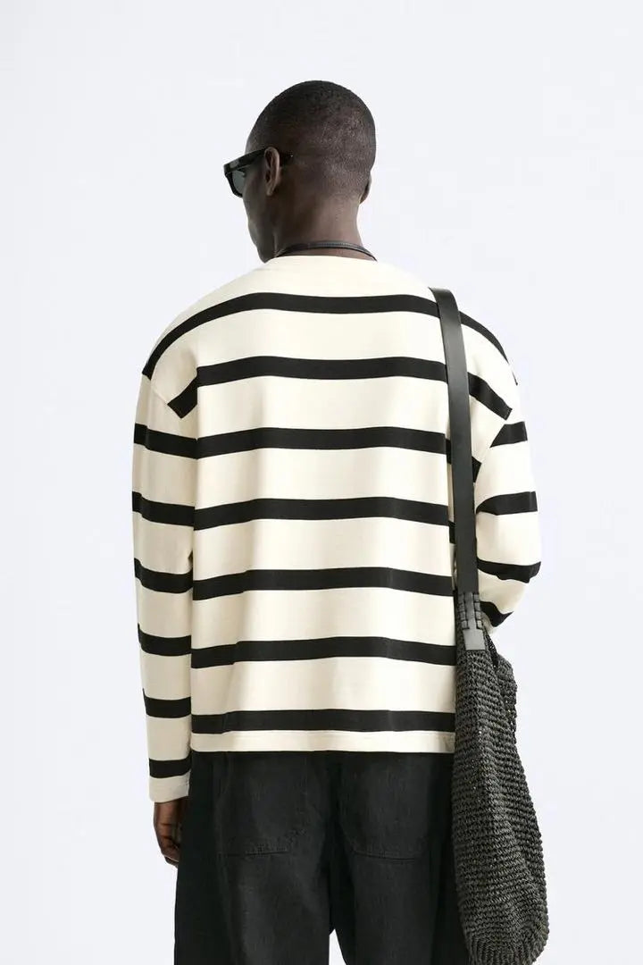 New tag ZARA Stripe Sweat Shirt Men's Border White