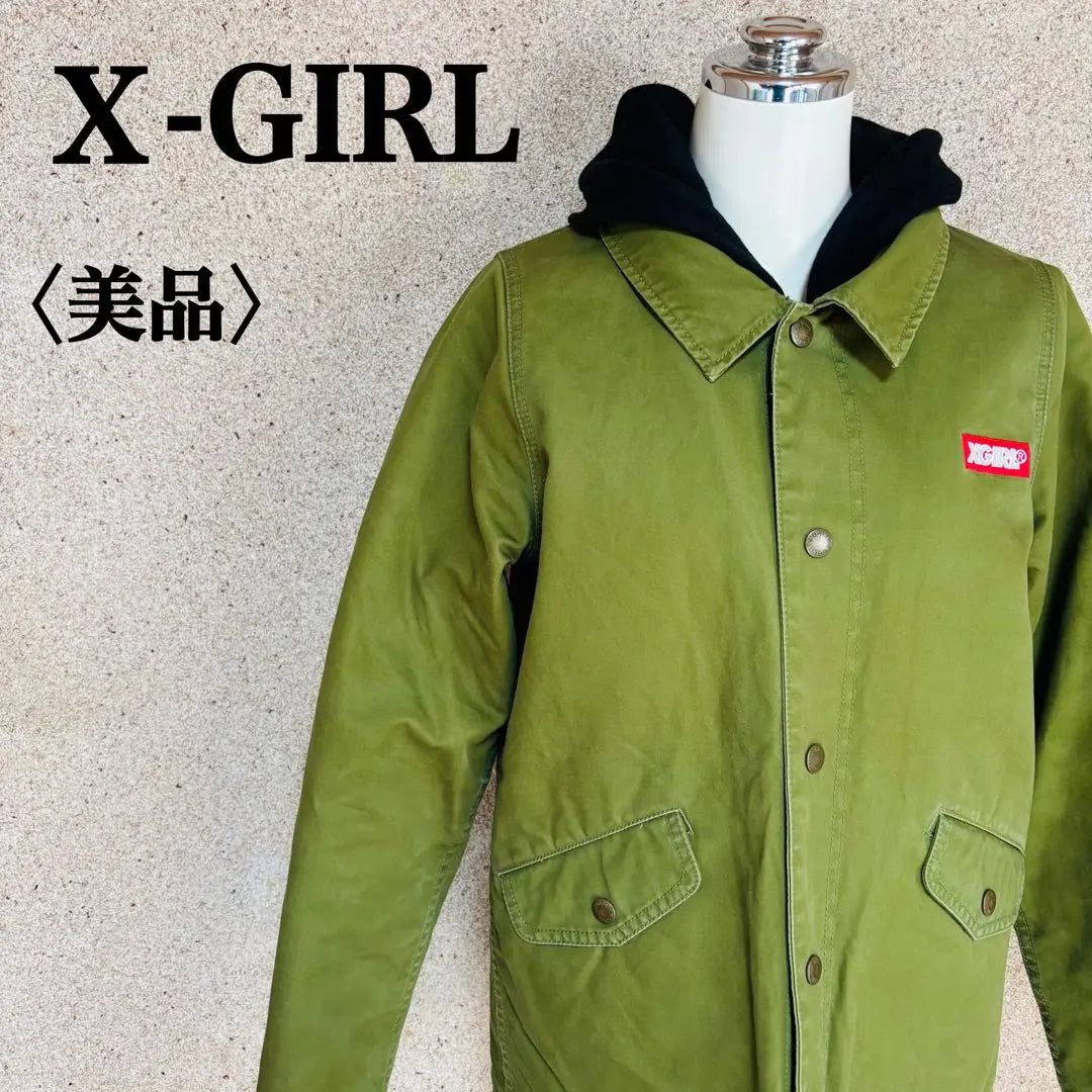 In good condition! X-Girl military style coach jacket khaki back print