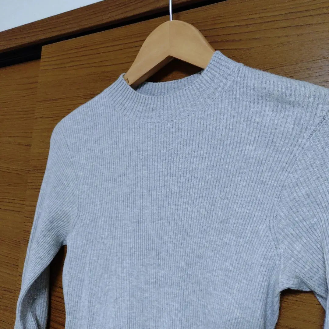 ■MACPHEE Grey Rib Knit Long Sleeve