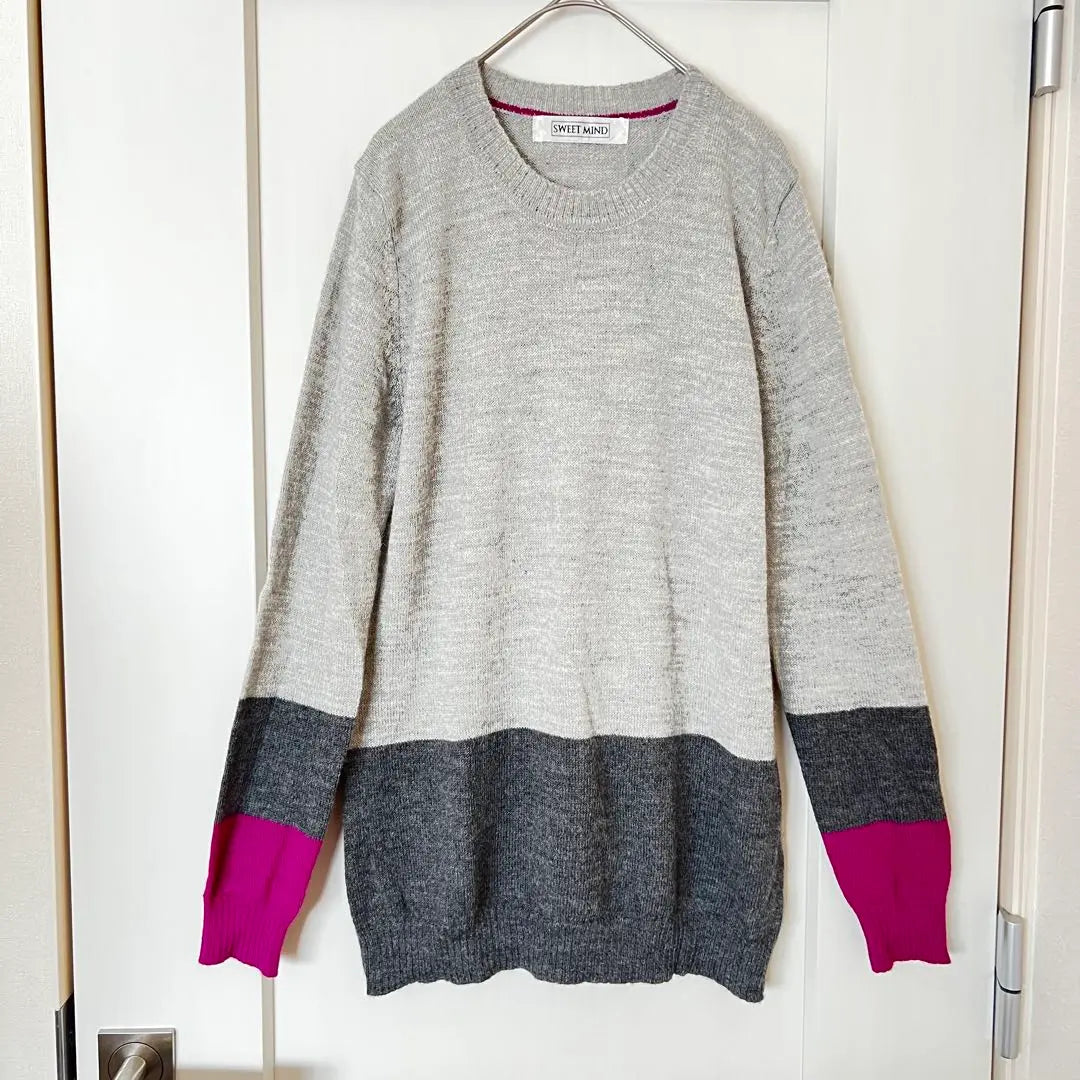 [Sweet Mind] Long-sleeved knit sweater, soft material, M, grey, vintage