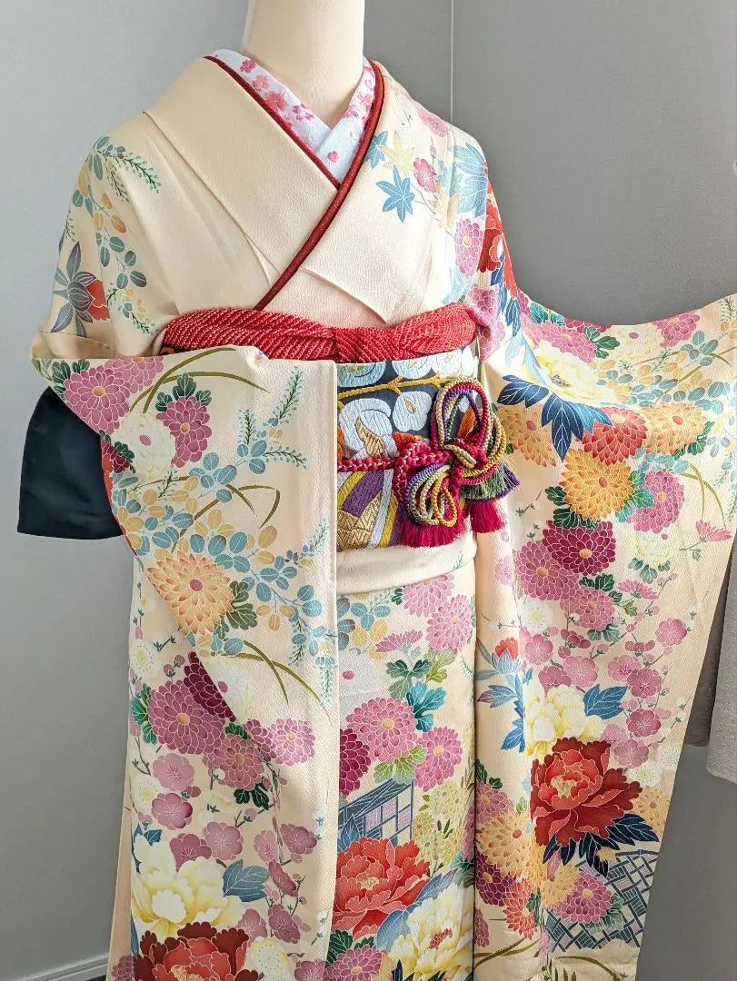 Full set of furisode, length 155 sleeve length 63, luxurious furisode, genuine Kaga Yuzen, size S, masterpiece, coming of age ceremony