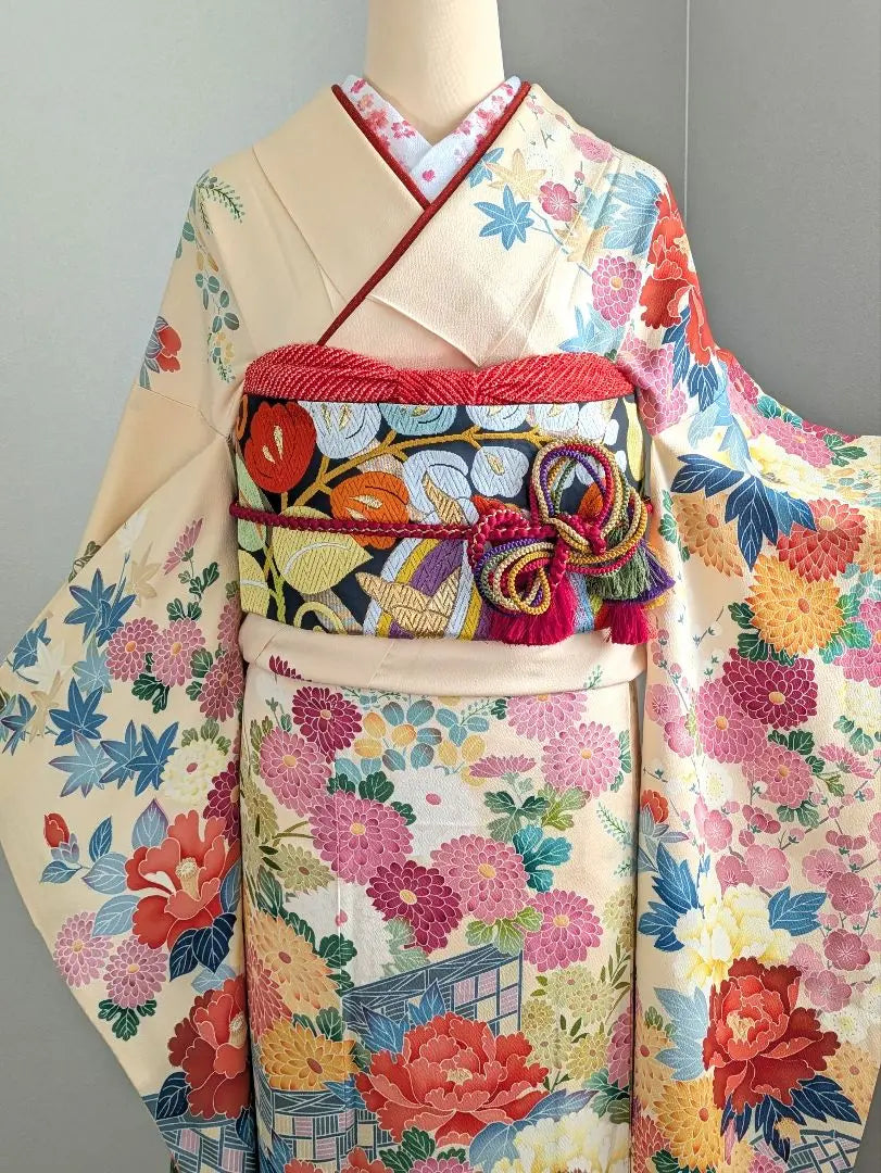 Full set of furisode, length 155 sleeve length 63, luxurious furisode, genuine Kaga Yuzen, size S, masterpiece, coming of age ceremony