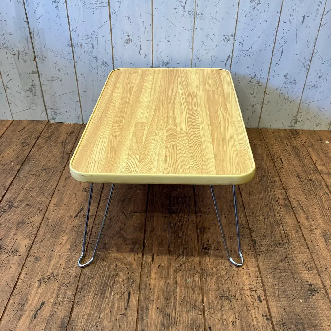 Showa mini mesa plegable de madera retro con placa superior, mesa de melamina, grano de madera | 昭和レトロ 木製天板 折りたたみ式 ミニテーブル メラミンテーブル 木目