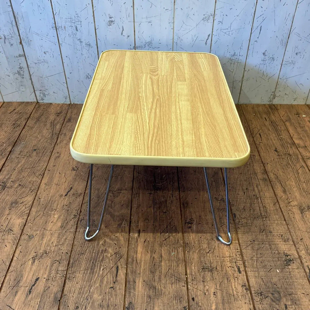 Showa mini mesa plegable de madera retro con placa superior, mesa de melamina, grano de madera | 昭和レトロ 木製天板 折りたたみ式 ミニテーブル メラミンテーブル 木目