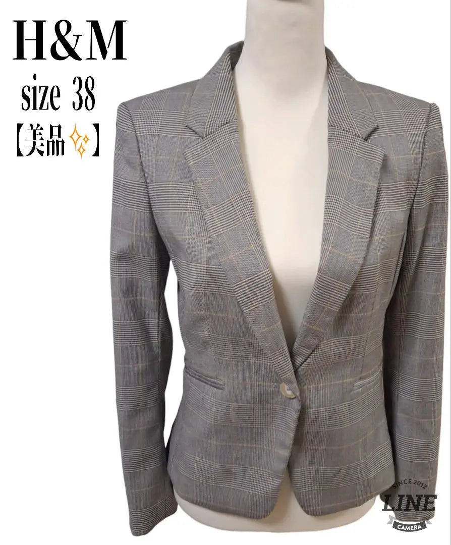 [Beautiful goods ✨] H & M Gray Check Jacket Size 38 Beauty Silhouette