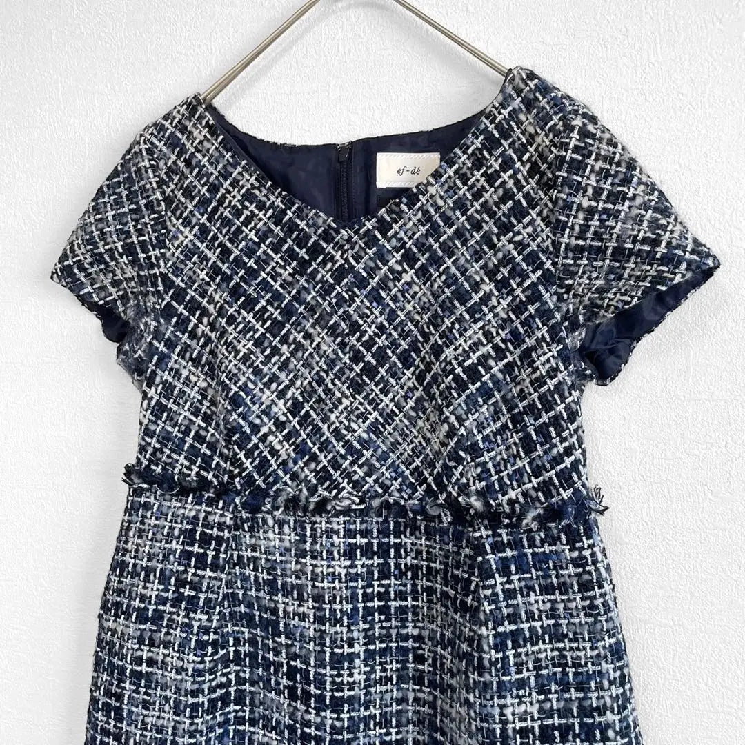 [F-de] ef-de tweed dress, knee length, short sleeves, blue, wool blend | 【エフデ】ef-de ツイードワンピース　膝丈　半袖　ブルー　ウール混