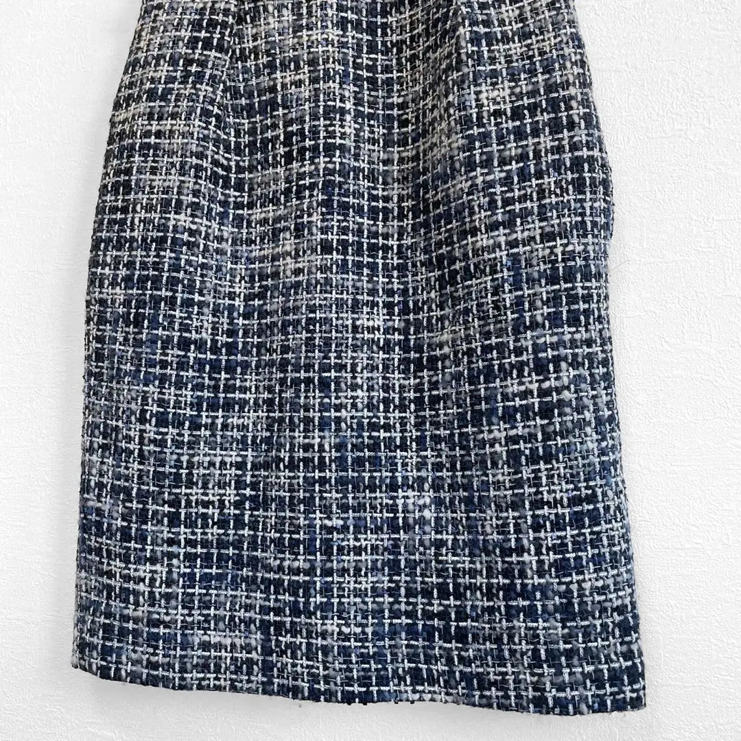 [F-de] ef-de tweed dress, knee length, short sleeves, blue, wool blend | 【エフデ】ef-de ツイードワンピース　膝丈　半袖　ブルー　ウール混