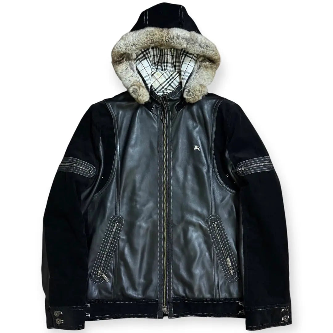 Burberry Black Label with Fur Nova Check Leather Jacket M