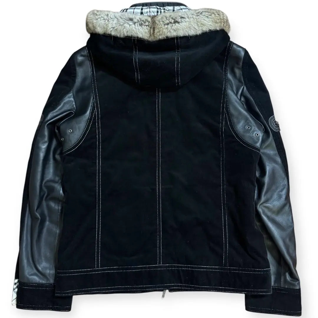 Burberry Black Label with Fur Nova Check Leather Jacket M