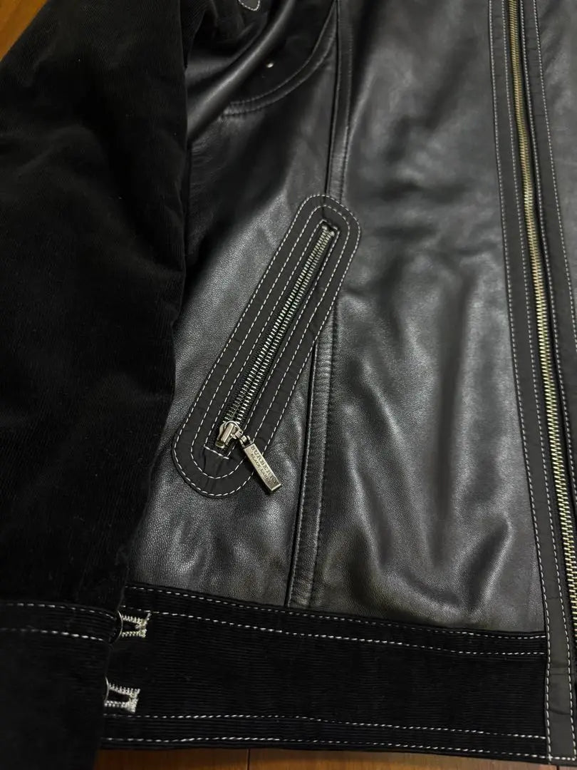 Burberry Black Label with Fur Nova Check Leather Jacket M