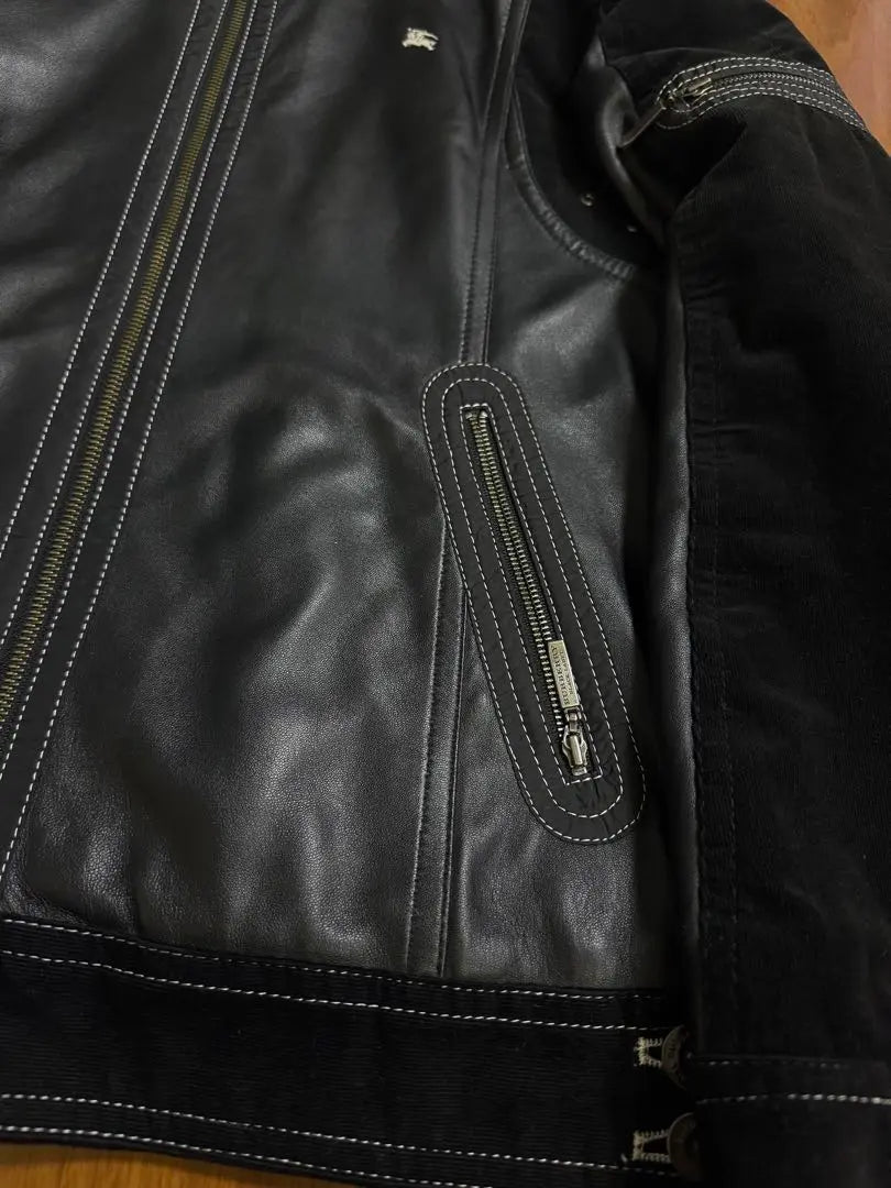 Burberry Black Label with Fur Nova Check Leather Jacket M