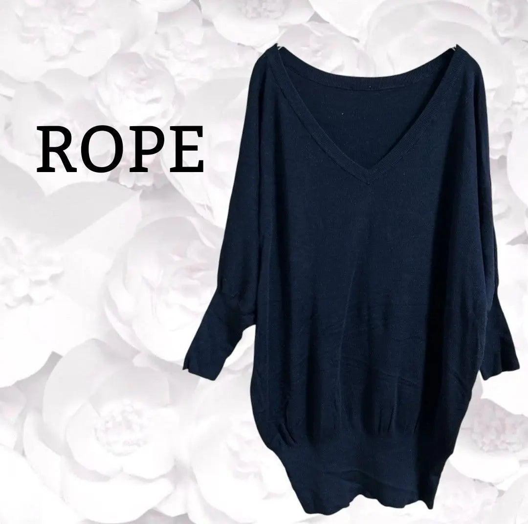 "Lope" knit sweater/V-neck [L] Navy/Navy plain thin stretchy