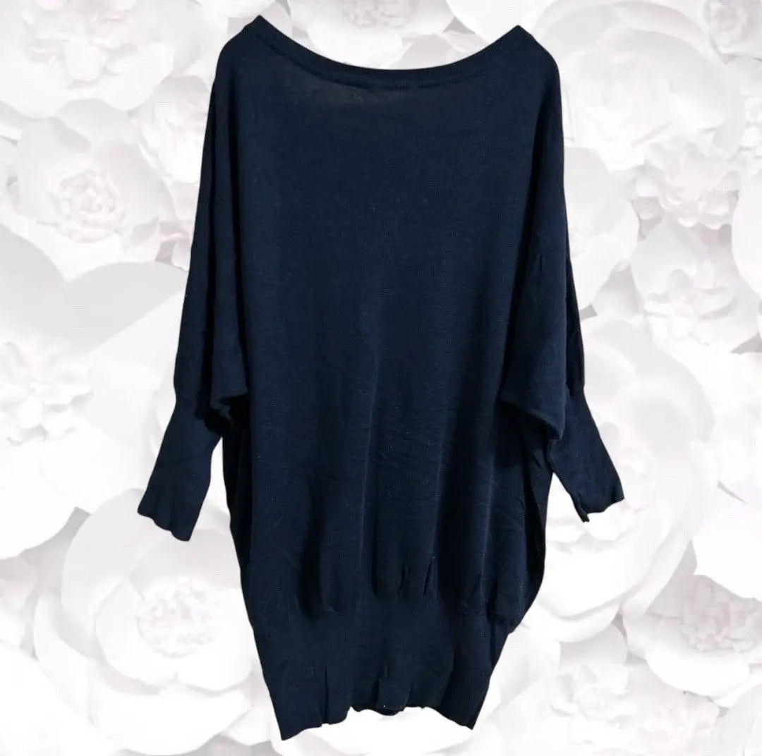 "Lope" knit sweater/V-neck [L] Navy/Navy plain thin stretchy