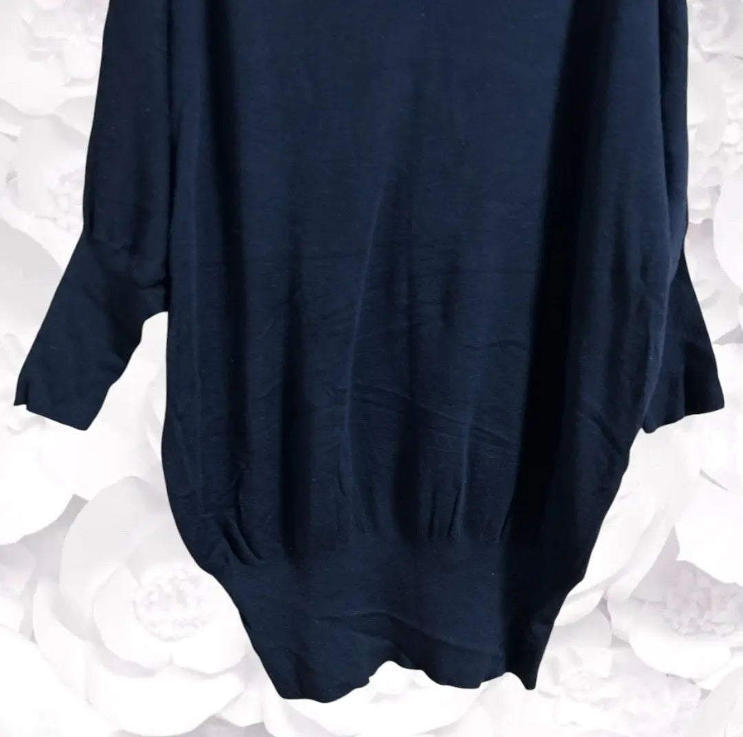 "Lope" knit sweater/V-neck [L] Navy/Navy plain thin stretchy