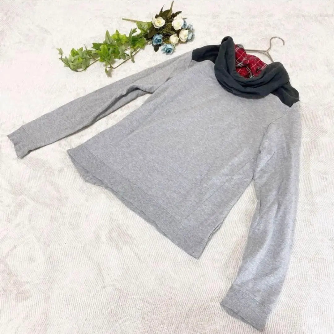 [Mujer] Sudadera con capucha (M) Gris para mujer Logotipo de cuadros finos Primavera Otoño Invierno