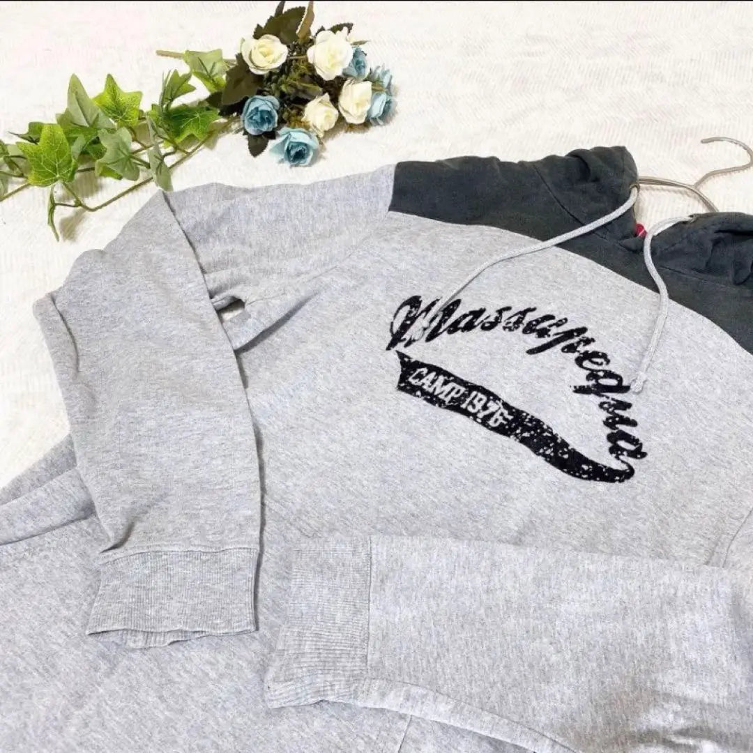 [Mujer] Sudadera con capucha (M) Gris para mujer Logotipo de cuadros finos Primavera Otoño Invierno