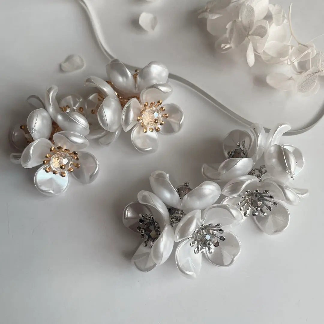 7 Handmade Earrings Large Pearl Flower Flower Beaded Bridal Earrings