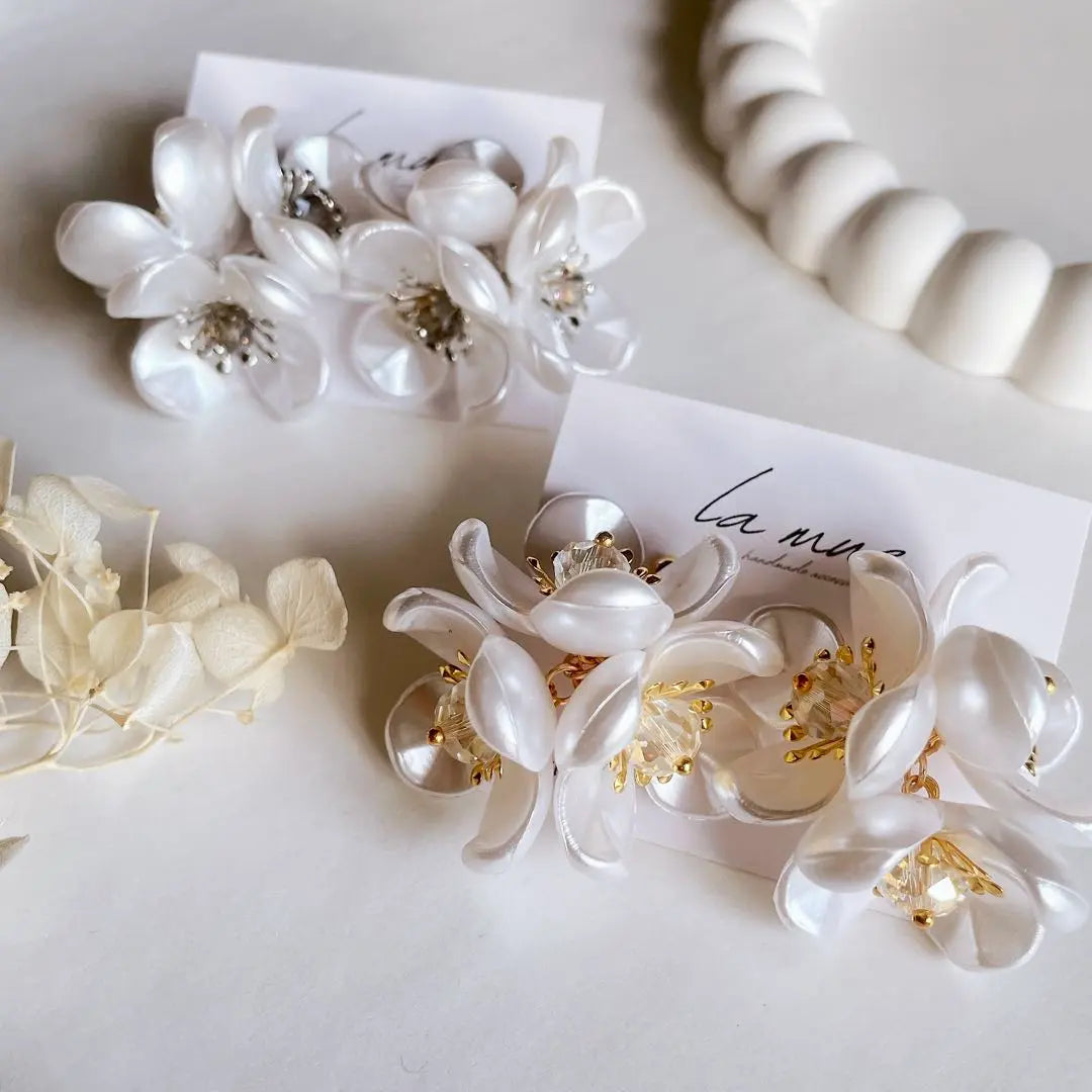 7 Handmade Earrings Large Pearl Flower Flower Beaded Bridal Earrings