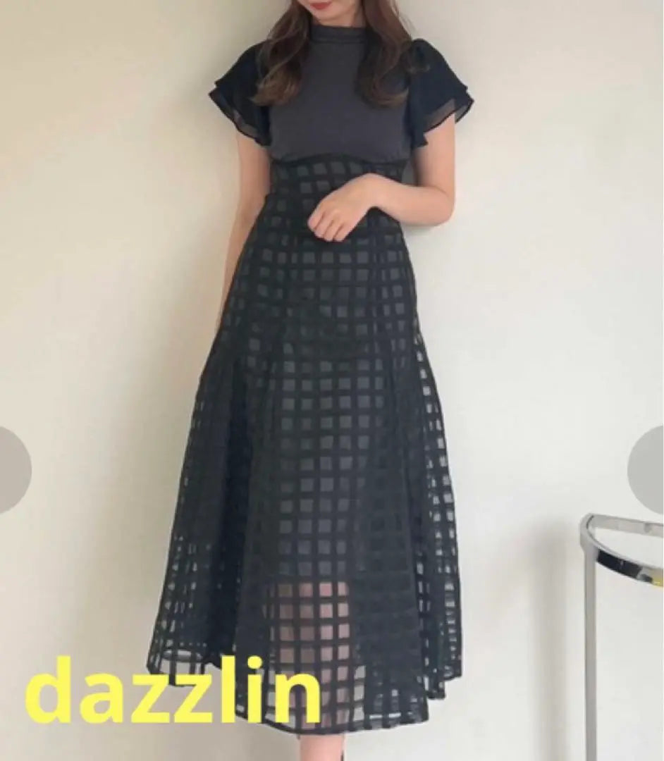 dazzlin sheer check corset dress charcoal gray S new