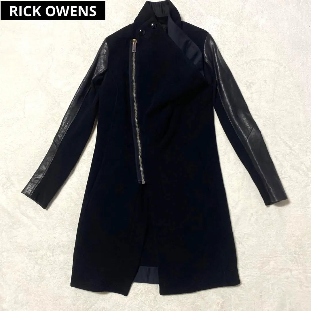 ✨Extremely beautiful✨ RICK OWENS Long coat Leather switch Black Made in Italy