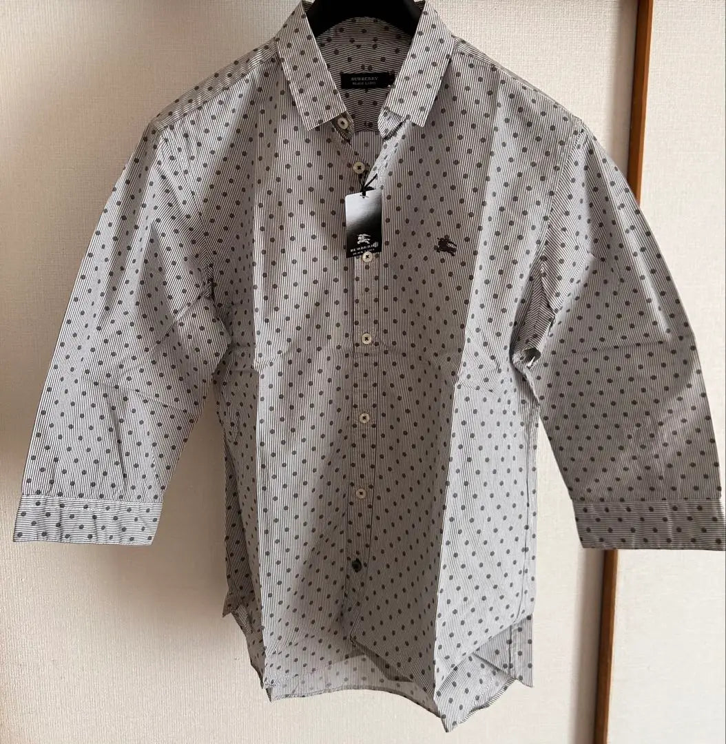 BURBERRY BLACK LABEL Camisa con estampado de puntos y etiqueta nueva sin usar | BURBERRY BLACK LABEL ドット柄シャツ 新品未使用タグ付