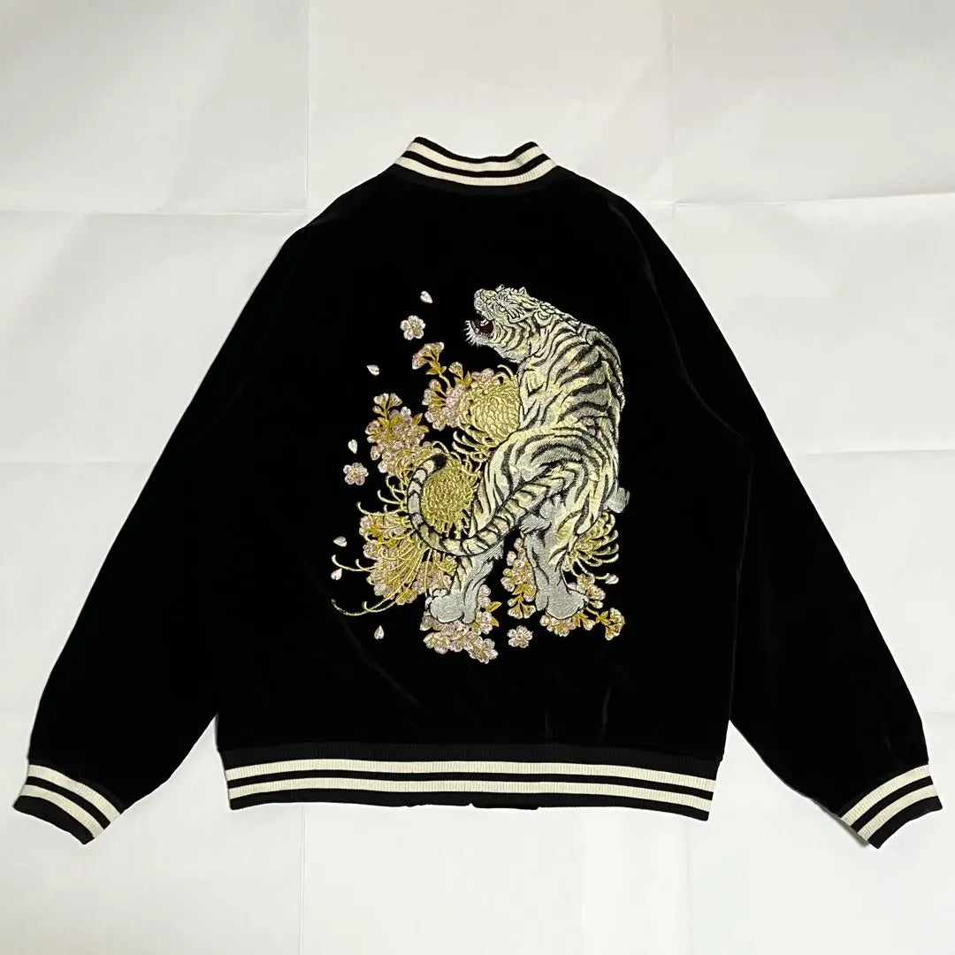 [Rare] Oboro Oboro Sukajan Velour Tiger Tiger Japanese Pattern Embroidery Oversized