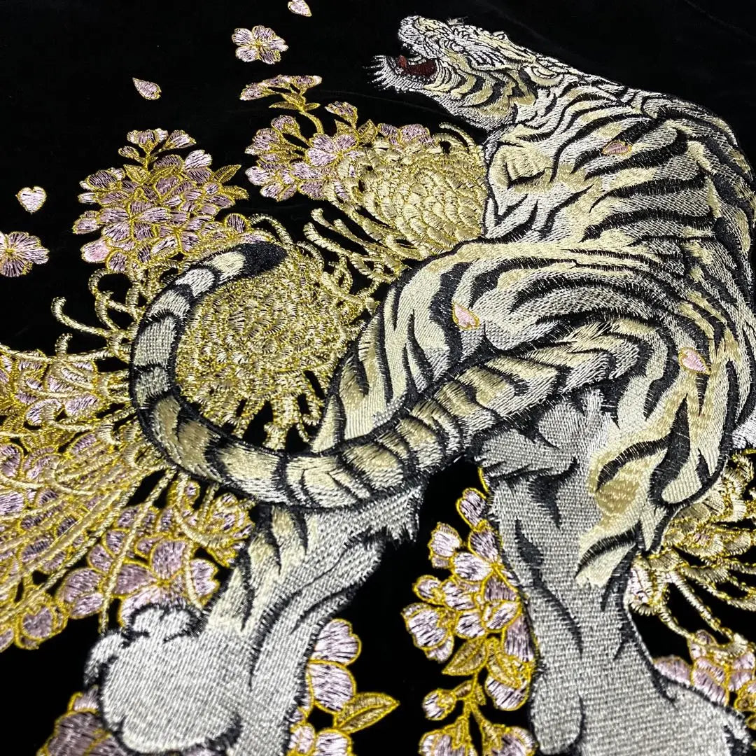 [Raro] Oboro Oboro Sukajan Velour Tiger Tiger Patrón japonés bordado de gran tamaño