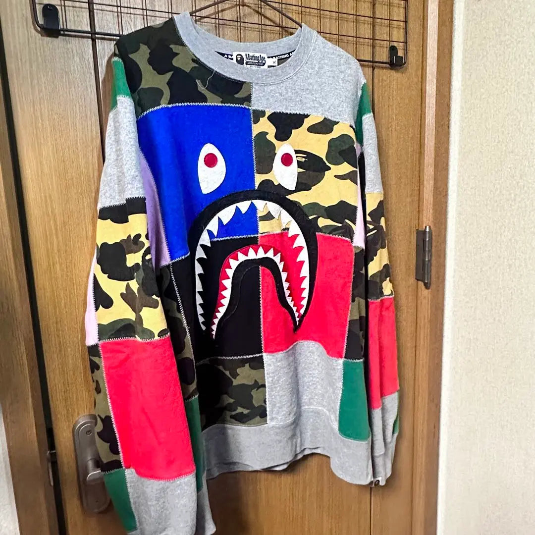 bape patchwork shark crew neck sweat