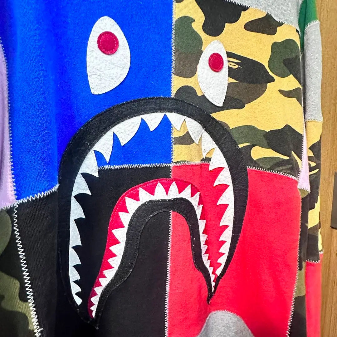 bape patchwork shark crew neck sweat