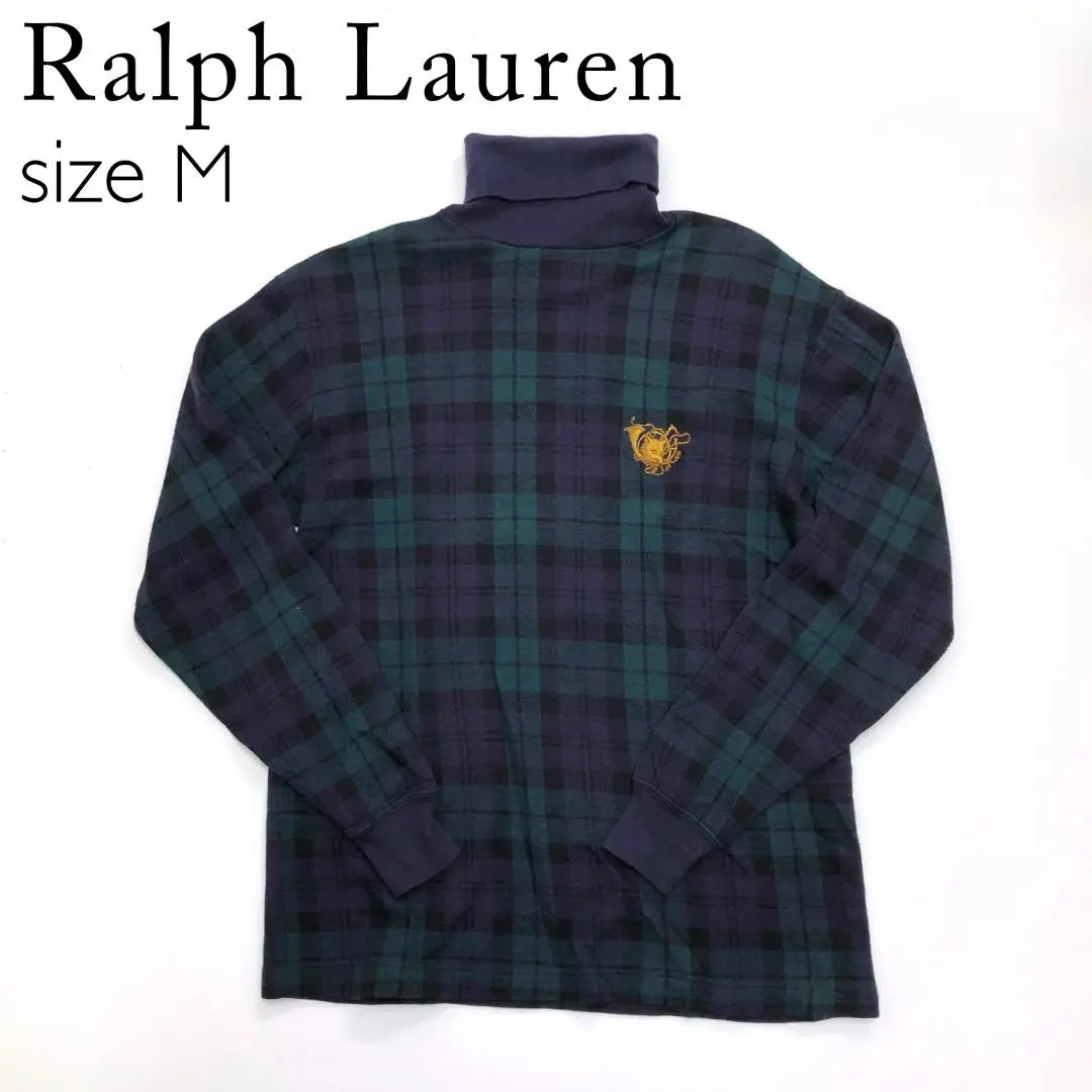 Jersey de cuello alto de algodón Ralph Lauren con corte de sierra y cuadros verdes