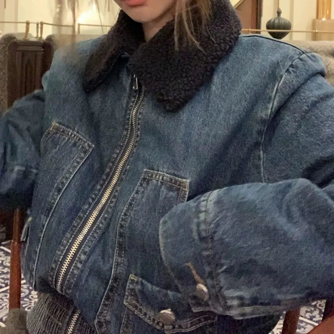 Denim fabric fluffy collar tops✭Autumn/Winter casual girls' nights out dates | デニム生地もこもこ襟トップス✭秋冬カジュアル女子会デート用