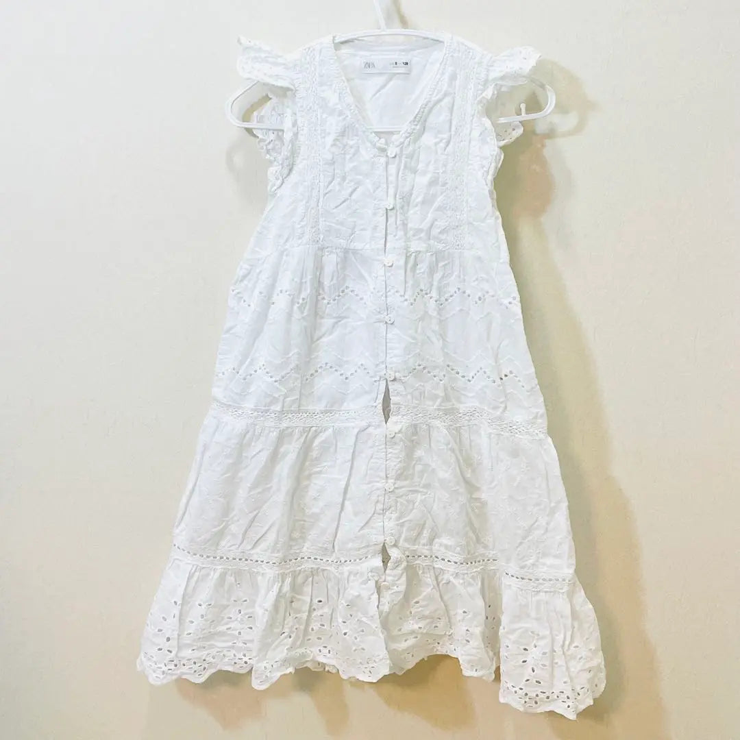 Zara Kids Cotton Lace Dress 8 White Embroidered Formal 128