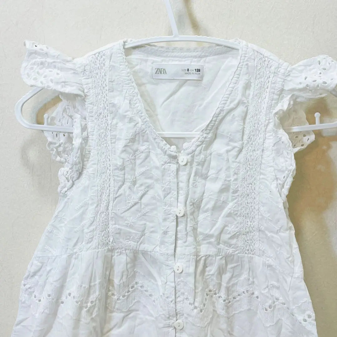 Zara Kids Cotton Lace Dress 8 White Embroidered Formal 128