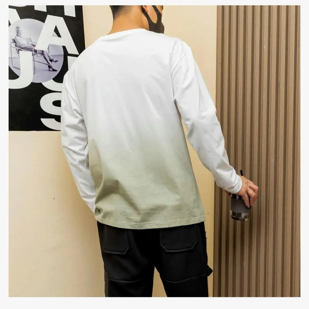 Hombre ATCGGAUG Sierra de corte de manga larga Blanco/Verde musgo | ATCGGAUG メンズ 長袖カットソー ホワイト/モスグリーン