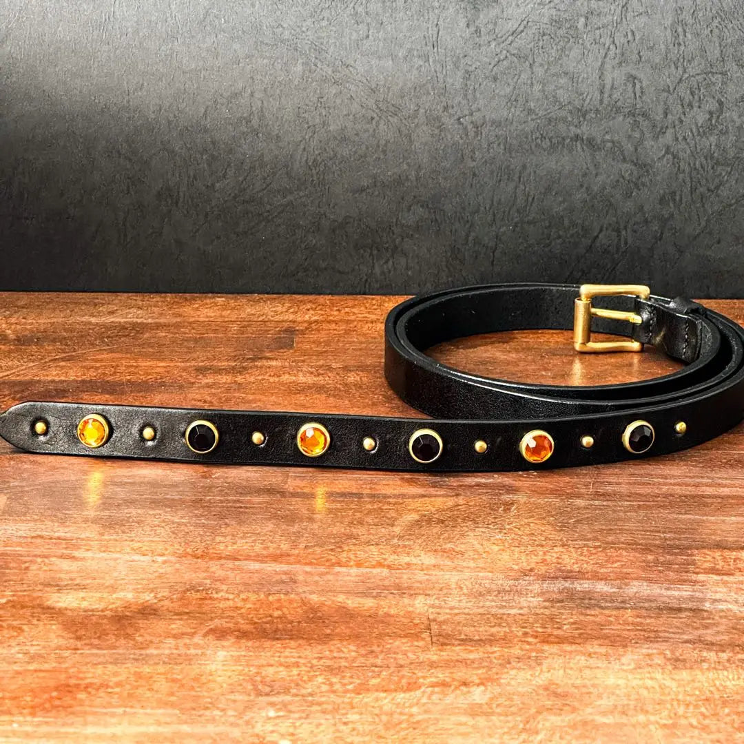 Jin Studded Narrow Belt Black Brass Roller Buckle