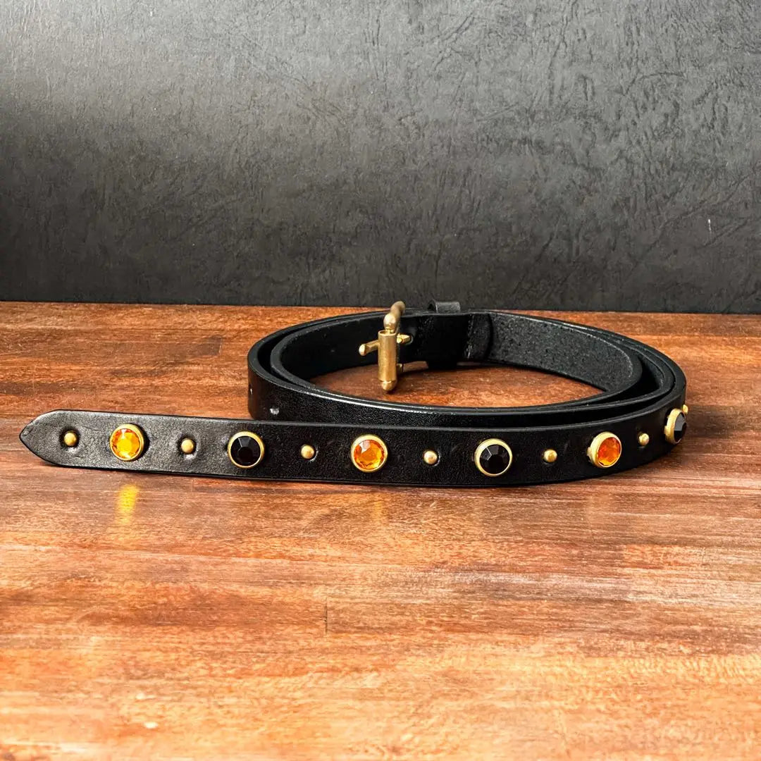 Jin Studded Narrow Belt Black Brass Roller Buckle