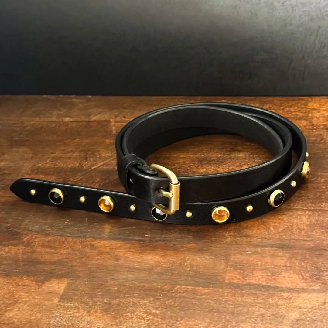 Jin Studded Narrow Belt Black Brass Roller Buckle