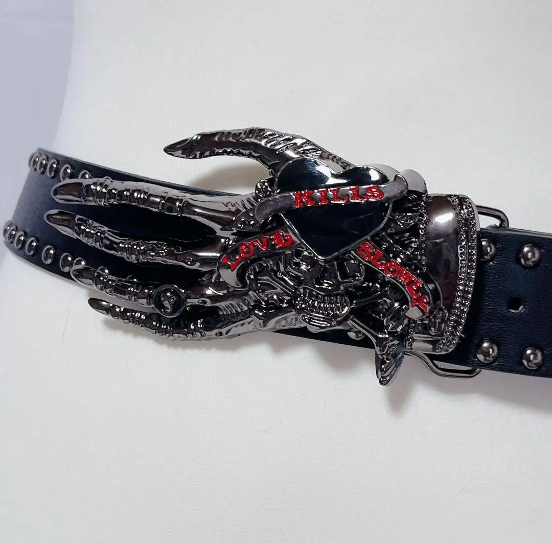 Ed Hardy Black Skull Belt Chrome Punk Rock Grunge Y2k