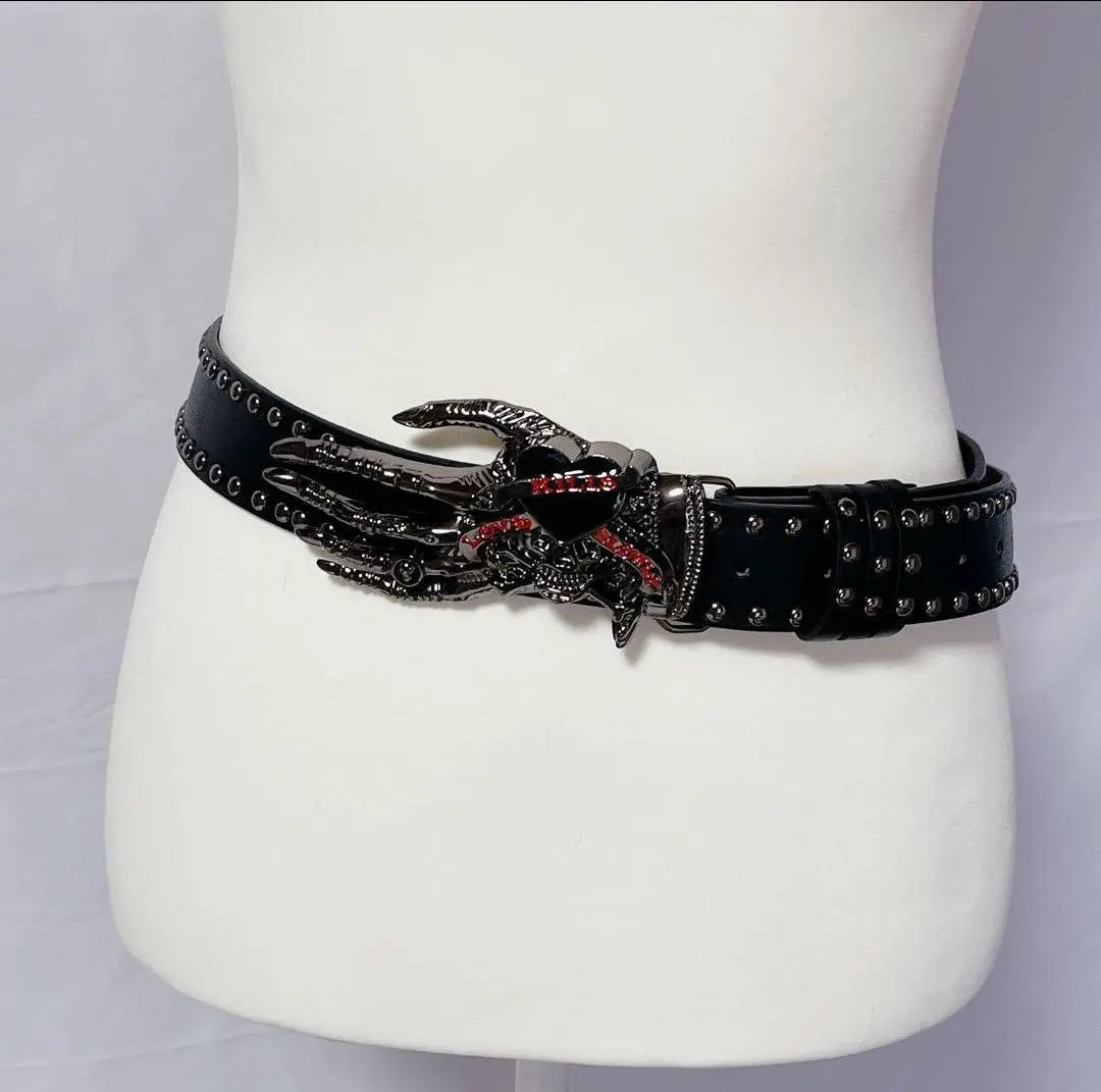 Ed Hardy Black Skull Belt Chrome Punk Rock Grunge Y2k