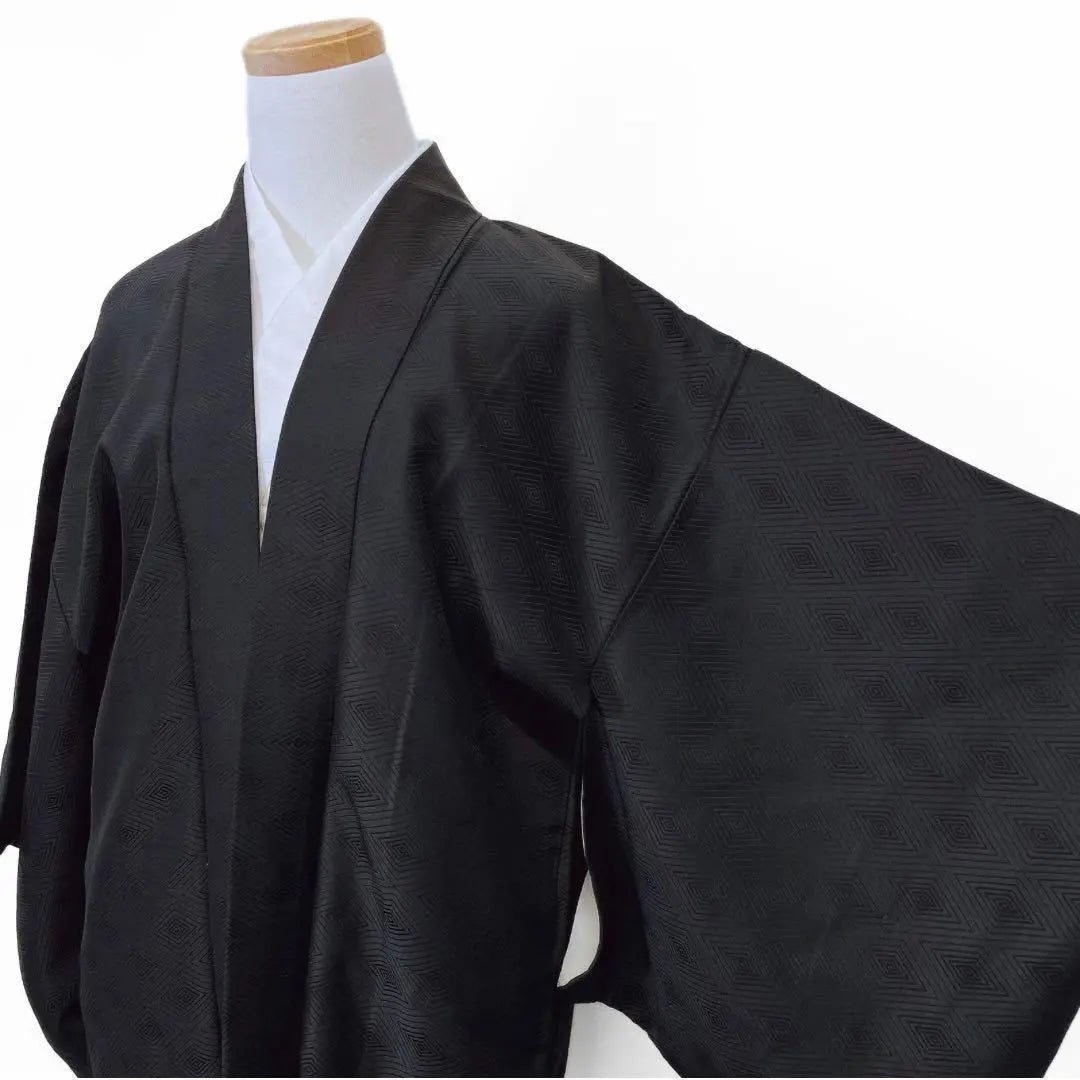 Black Haori One crest rhomi pattern hexagonal kimono 071t | 黒　羽織　一つ紋　菱模様　六角　着物　071t