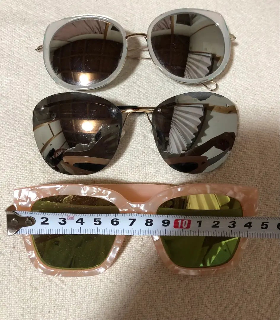 Mirrored lens sunglasses 3-piece set, sunglasses, glass sunglasses, mirror sunglasses