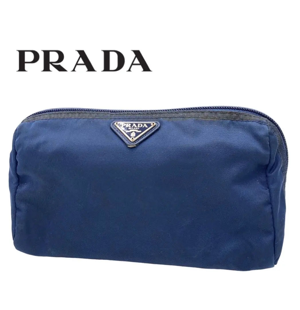 Prada Brand Blue Pouch Vanity Accessories Nylon Men's Women's