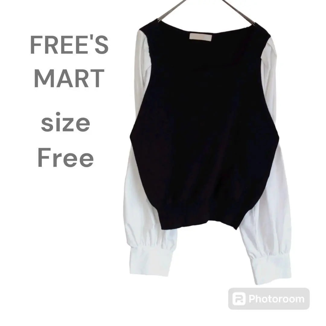 Freeze Mart Long Sleeve Shirt Blouse Black White Loose Boat Neck