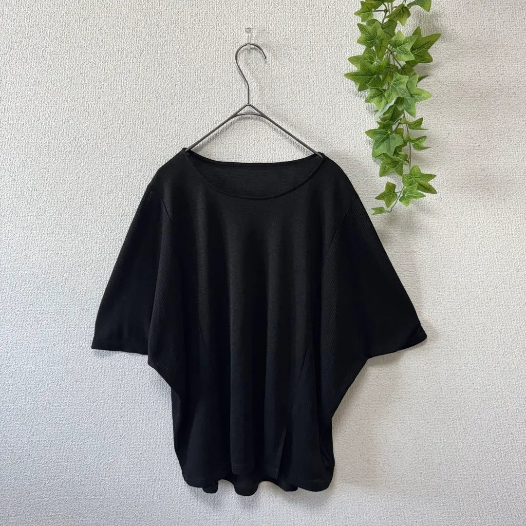 [la.f...] Top de manga dolman, manga corta, negro, casual, cuello en U, S