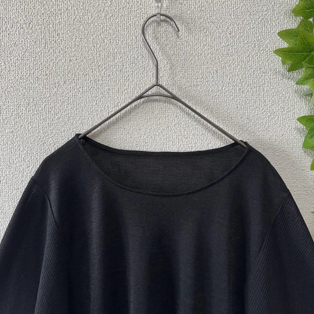 [la.f...] Top de manga dolman, manga corta, negro, casual, cuello en U, S