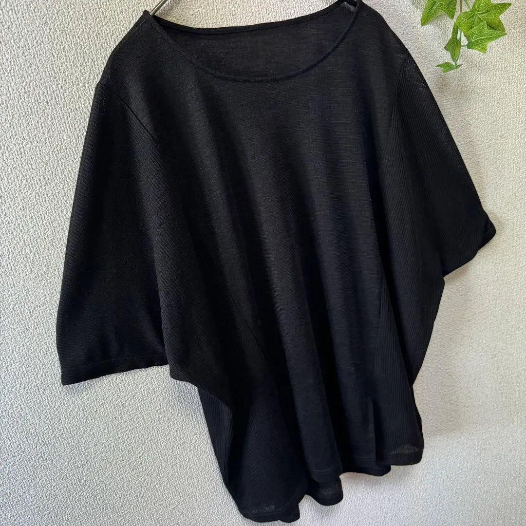 [la.f...] Top de manga dolman, manga corta, negro, casual, cuello en U, S