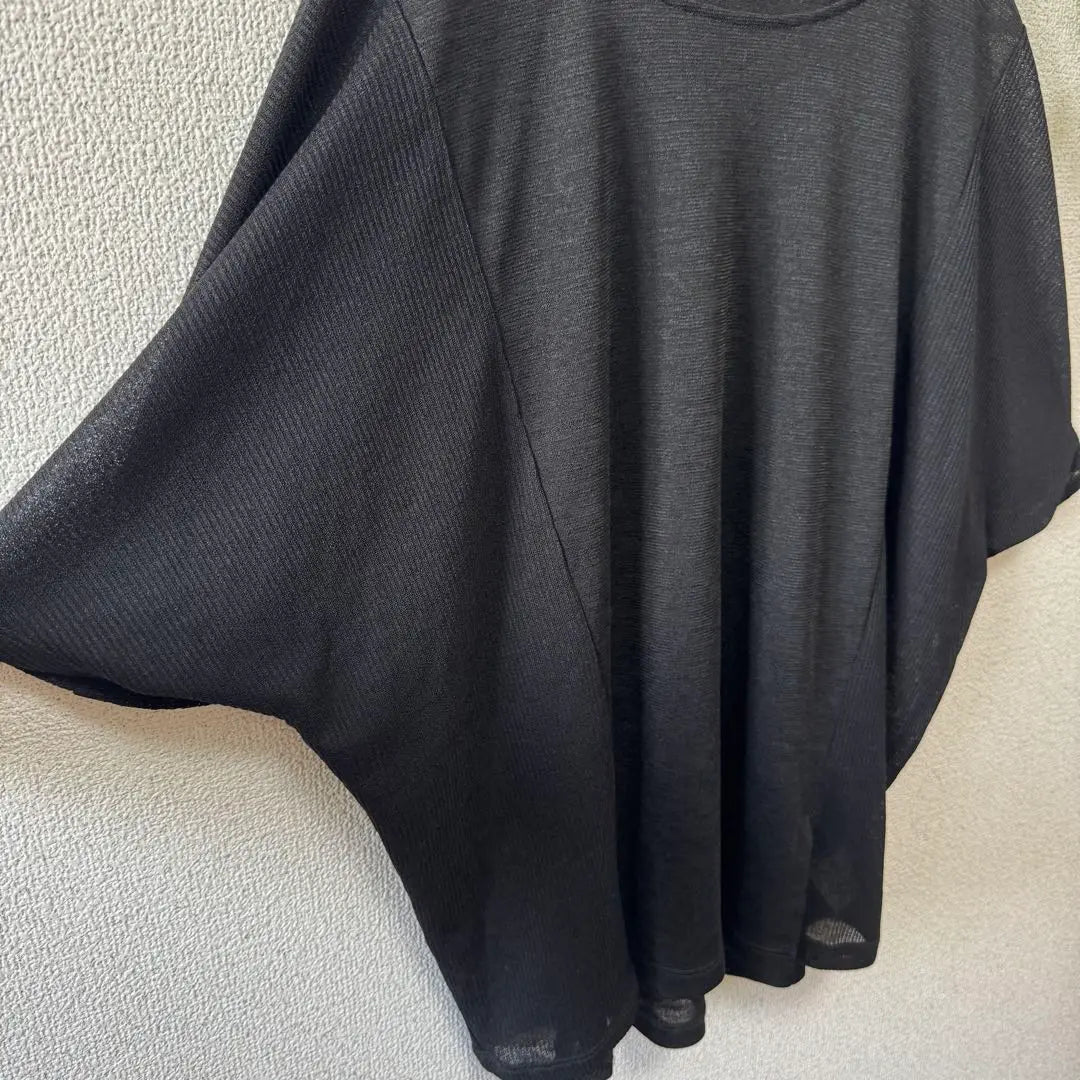 [la.f...] Top de manga dolman, manga corta, negro, casual, cuello en U, S